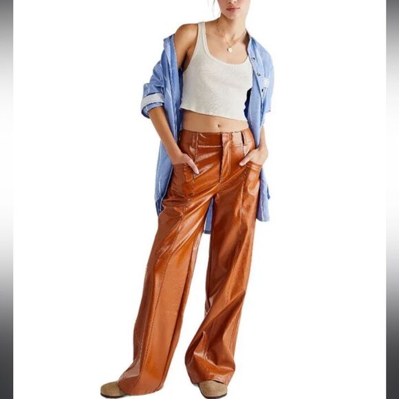 Free People Brown Star Crossed Lovers Straight Pants Size 10 - Picture 5 of 12